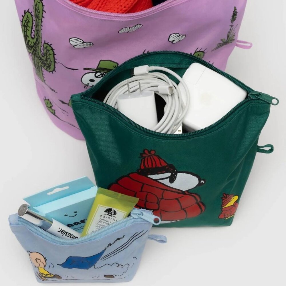 NWT Baggu Go Pouch Set - Peanuts (Kite Eating Tree, Puffer Snoopy, Pink Spike) - Picture 4 of 6